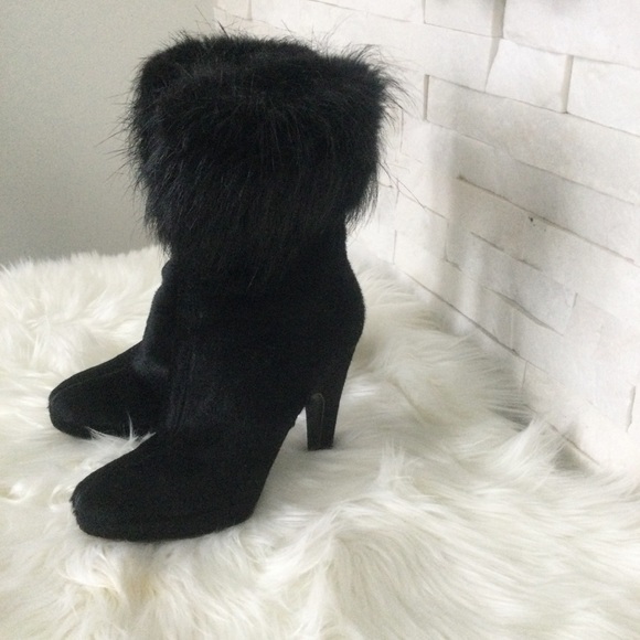 Prada Fur-Trimmed Black High-heeled Booties - Picture 2 of 4